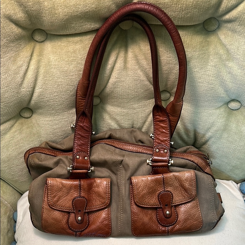 Brown Leather and Canvas Women's Bag
